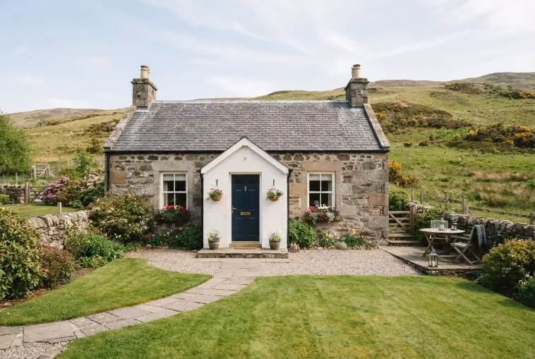 Beinn Mhòr, a long stone cottage with a chimney at either end