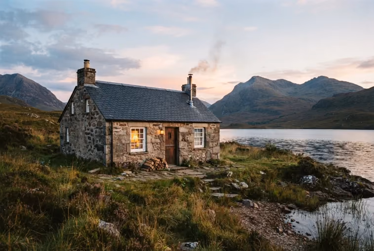 The Shepherd's Bothy on its own above the shore, half a mile up the loch