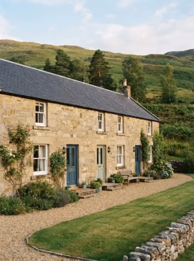 The steading — three cottages under one long roof